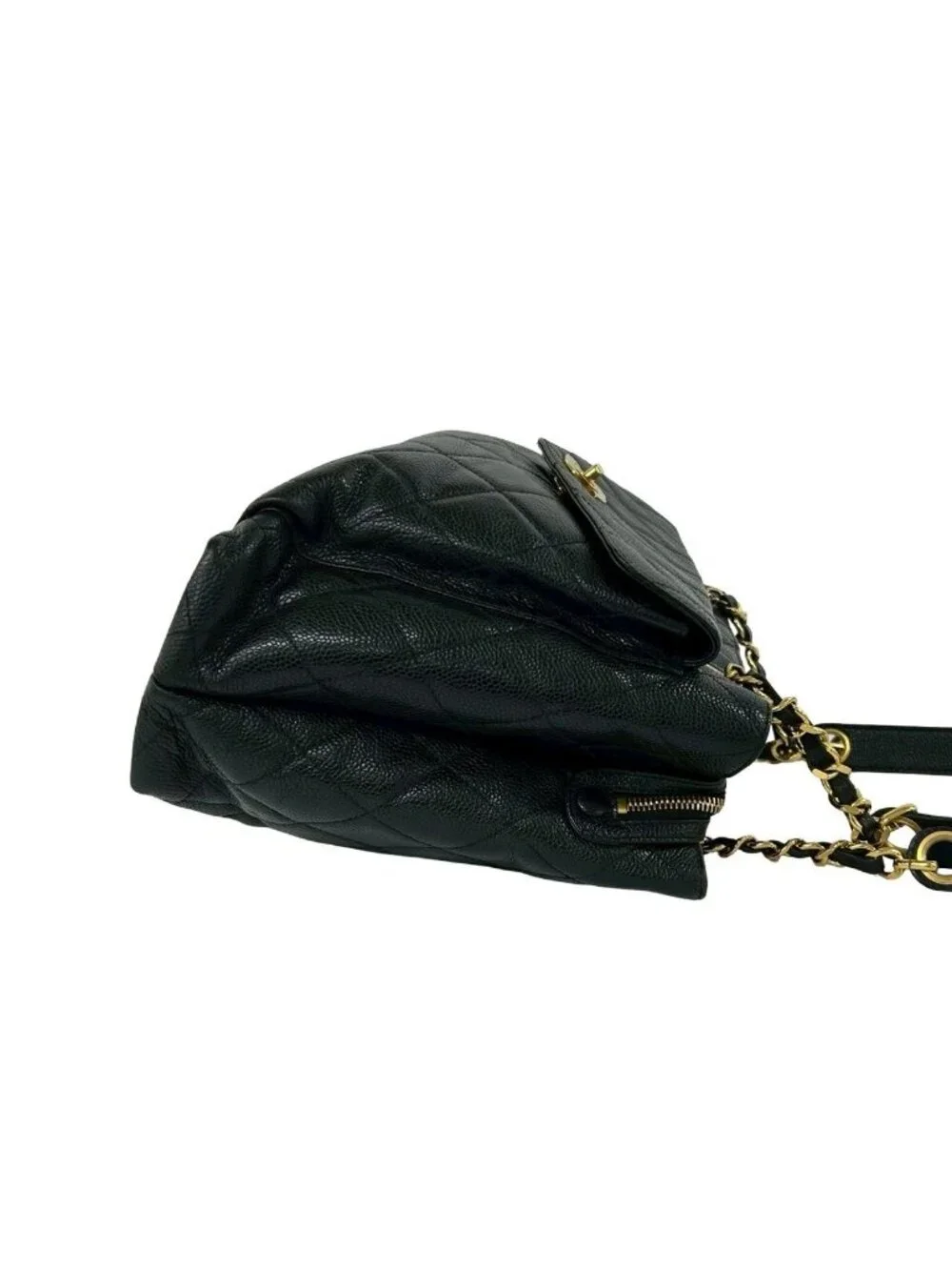 Chanel Vintage Quilted CC Logo Caviar Leather Shoulder Bag Tote Black